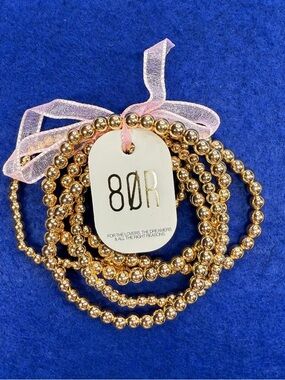 18k Gold Plated. 8 Other Reasons Rose Gold Beaded Stretch Bracelet Set. NWT